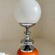 Vintage lamp opaline globe, wood turned orange and chrome 60s 70s