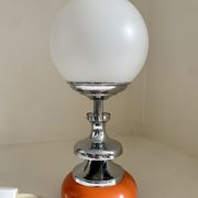 Vintage lamp opaline globe, wood turned orange and chrome 60s 70s