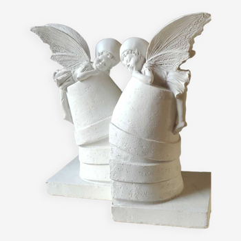 Serre-livres elfes/anges assoupis  vintage. style shabby chic. 21 x 10 cm