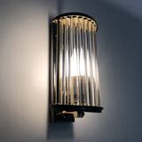 Pair of Art Deco style wall lights, brass, metal and glass GS model Vadisa. 1970s