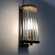 Pair of Art Deco style wall lights, brass, metal and glass GS model Vadisa. 1970s