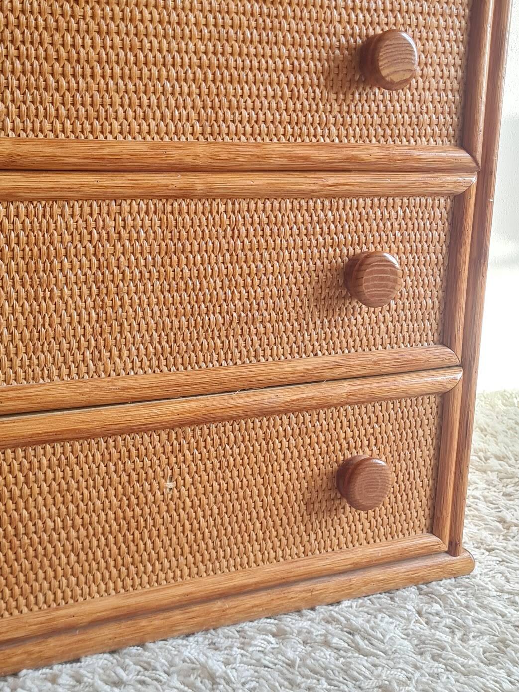 Vintage wicker chest of drawers.