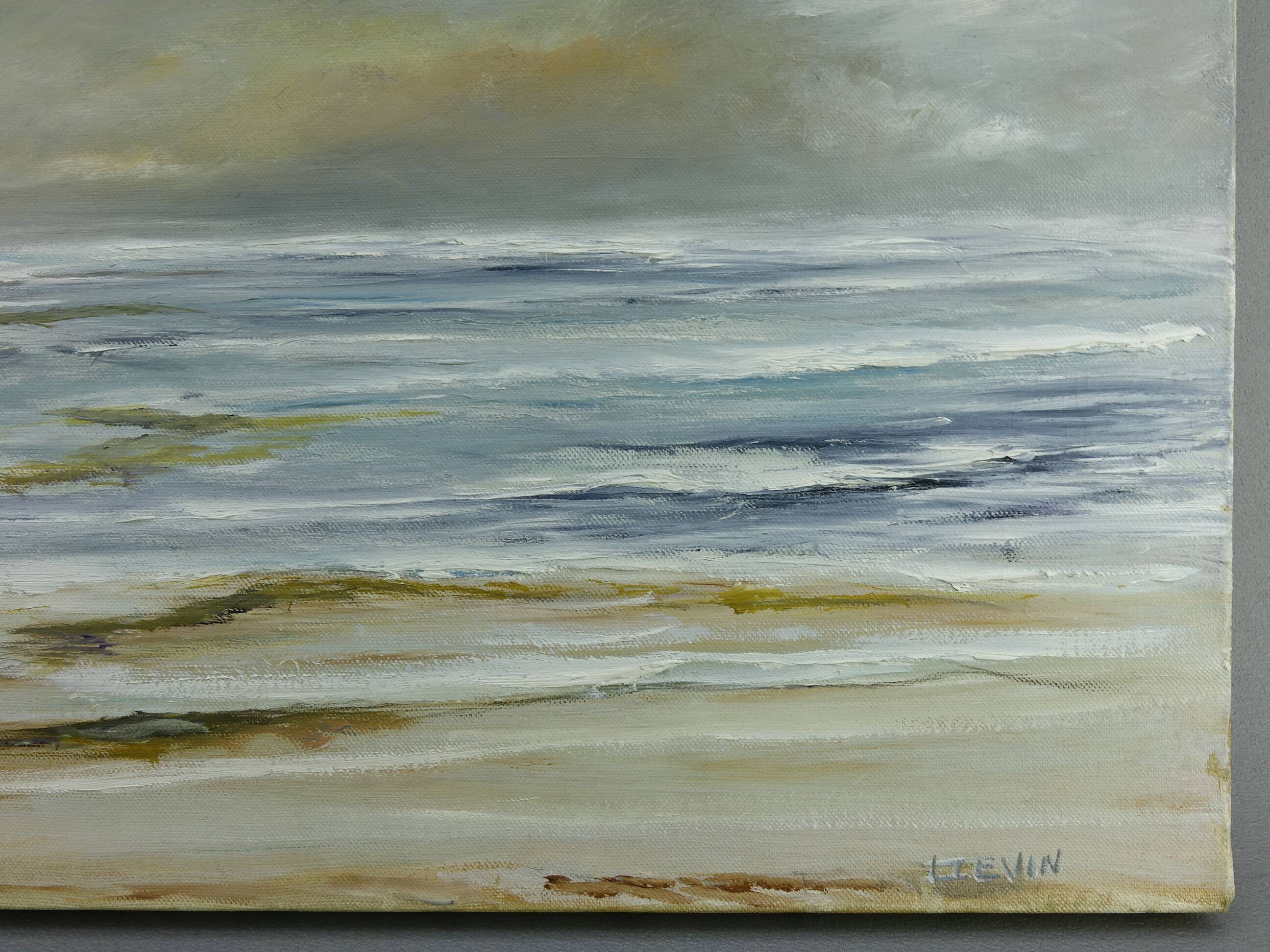 Oil on canvas Seaside at Cap Gris-Nez signed Lièvin painter from Calais 1970s