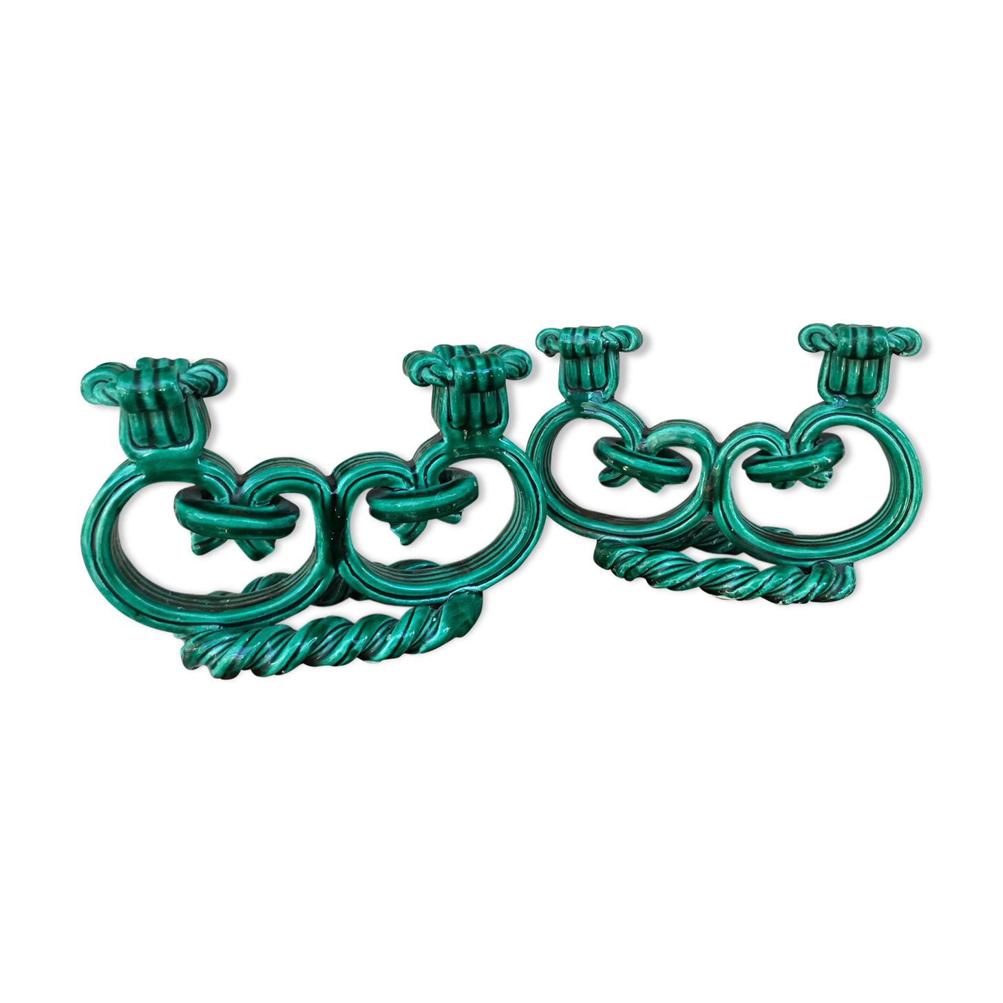 Pair of candlesticks in green ceramic year 50