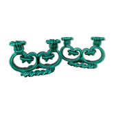 Pair of candlesticks in green ceramic year 50