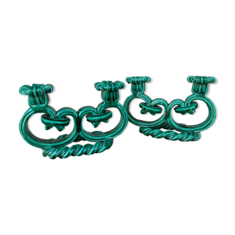 Pair of candlesticks in green ceramic year 50