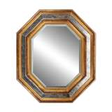 Gilded octagonal mirror by Deknudt Belgium decorated with smoked mirror gla