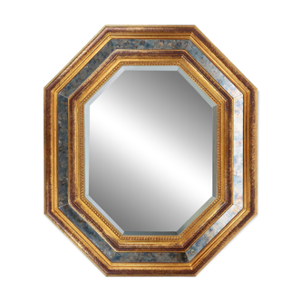 Gilded octagonal mirror by Deknudt Belgium decorated with smoked mirror gla