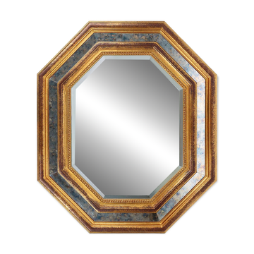 Gilded octagonal mirror by Deknudt Belgium decorated with smoked mirror gla