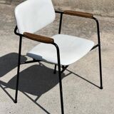 Vintage 1950s metal, oak and faux leather armchair