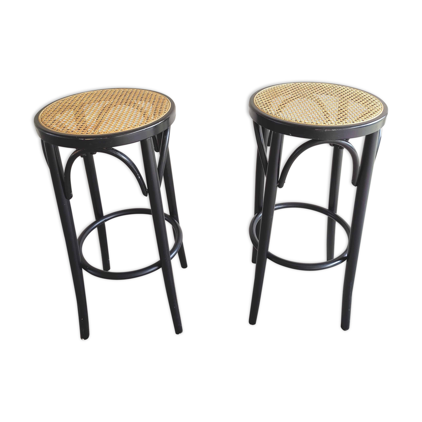 Pair of stools bistro wood and cannage