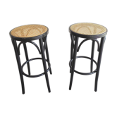 Pair of stools bistro wood and cannage
