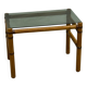 Table basse bois blond et verre fumé à ligatures cuir