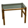 Table basse bois blond et verre fumé à ligatures cuir