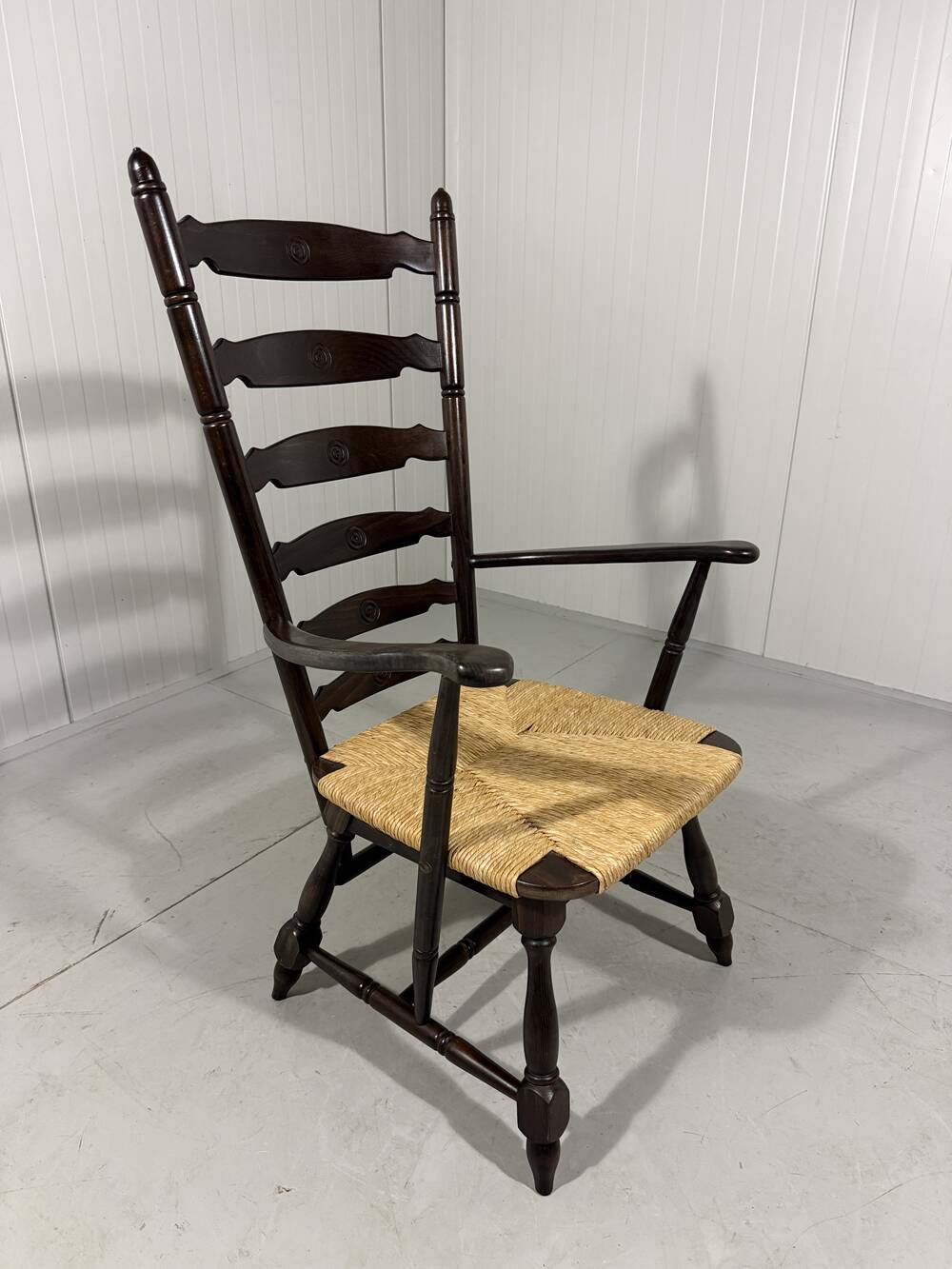 Rustic brutalist high ladder back arm chair 1960’s