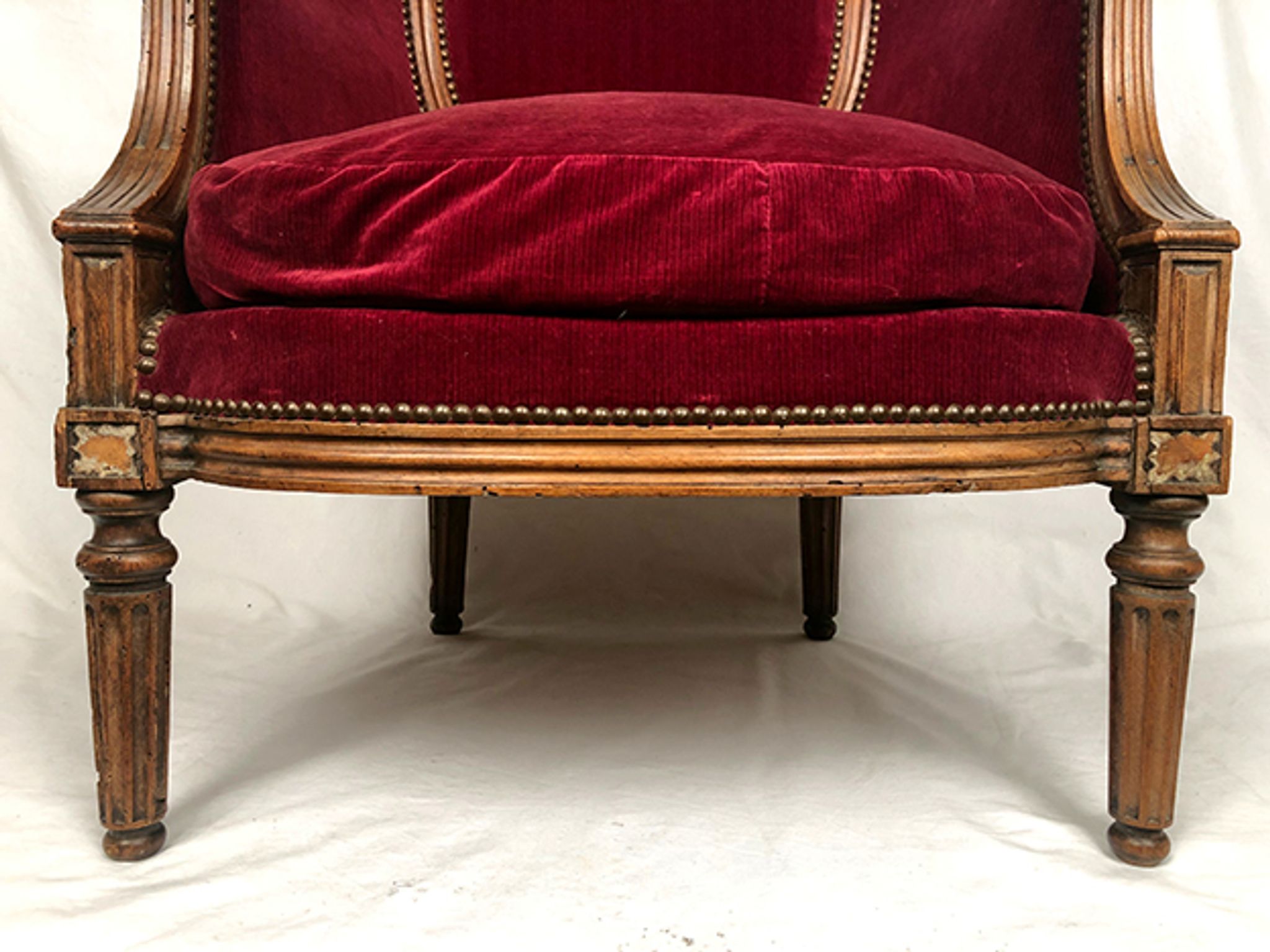Louis XVI style shepherdess trimmed with dark red velvet, early nineteenth
