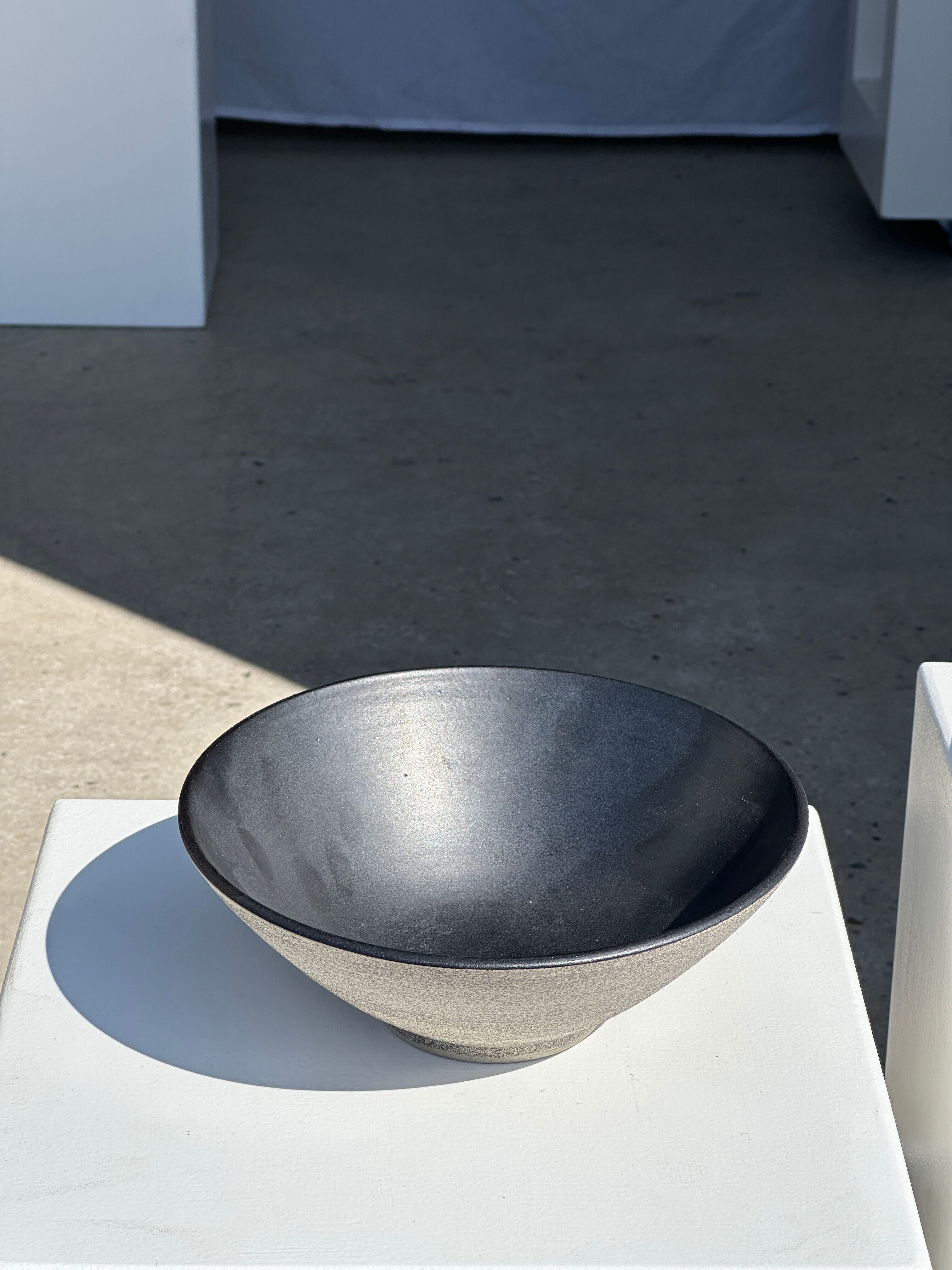 Duo of gray Indonesian ceramic bowls or salad bowls