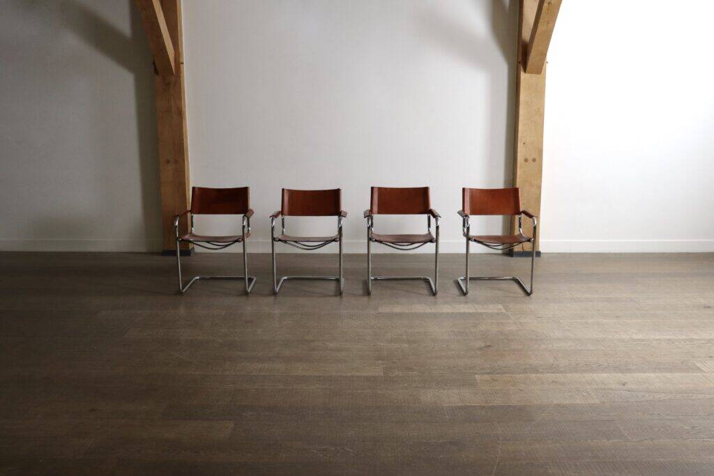 MG5 dining chairs in cognac leather and chrome by Mart Stam & Marcel Breuer, 1960s