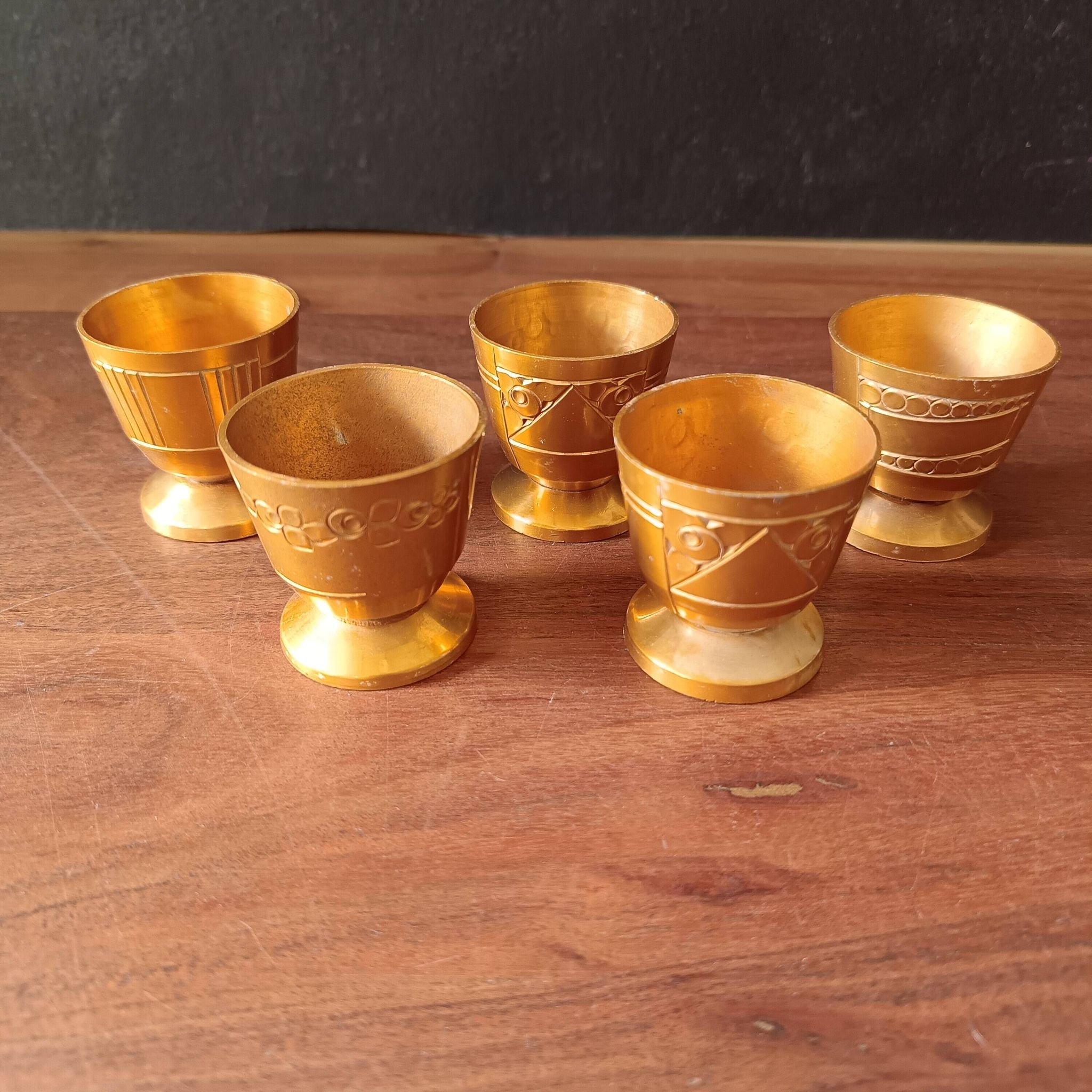 5 vintage egg cups aluminum art deco france