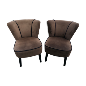 Lot de 2 fauteuils cocktail velours brun