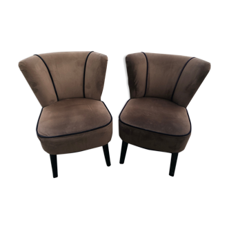 Lot of 2 brown velvet cocktail chairs