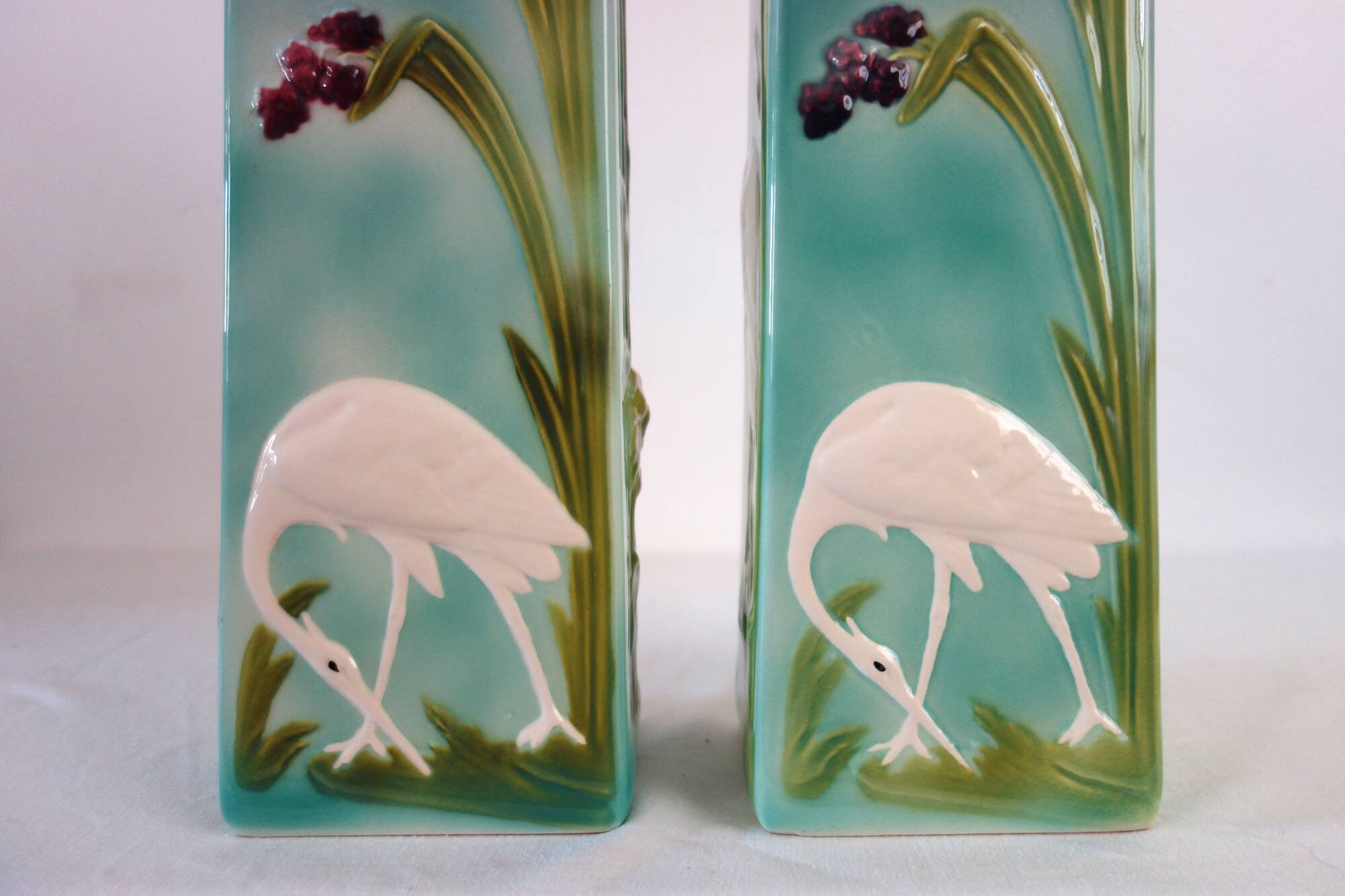 Pair of Saint Clement barbotine vases H 39cm circa 1900
