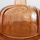 Cheese bell and vintage plate in art deco pink molded glass