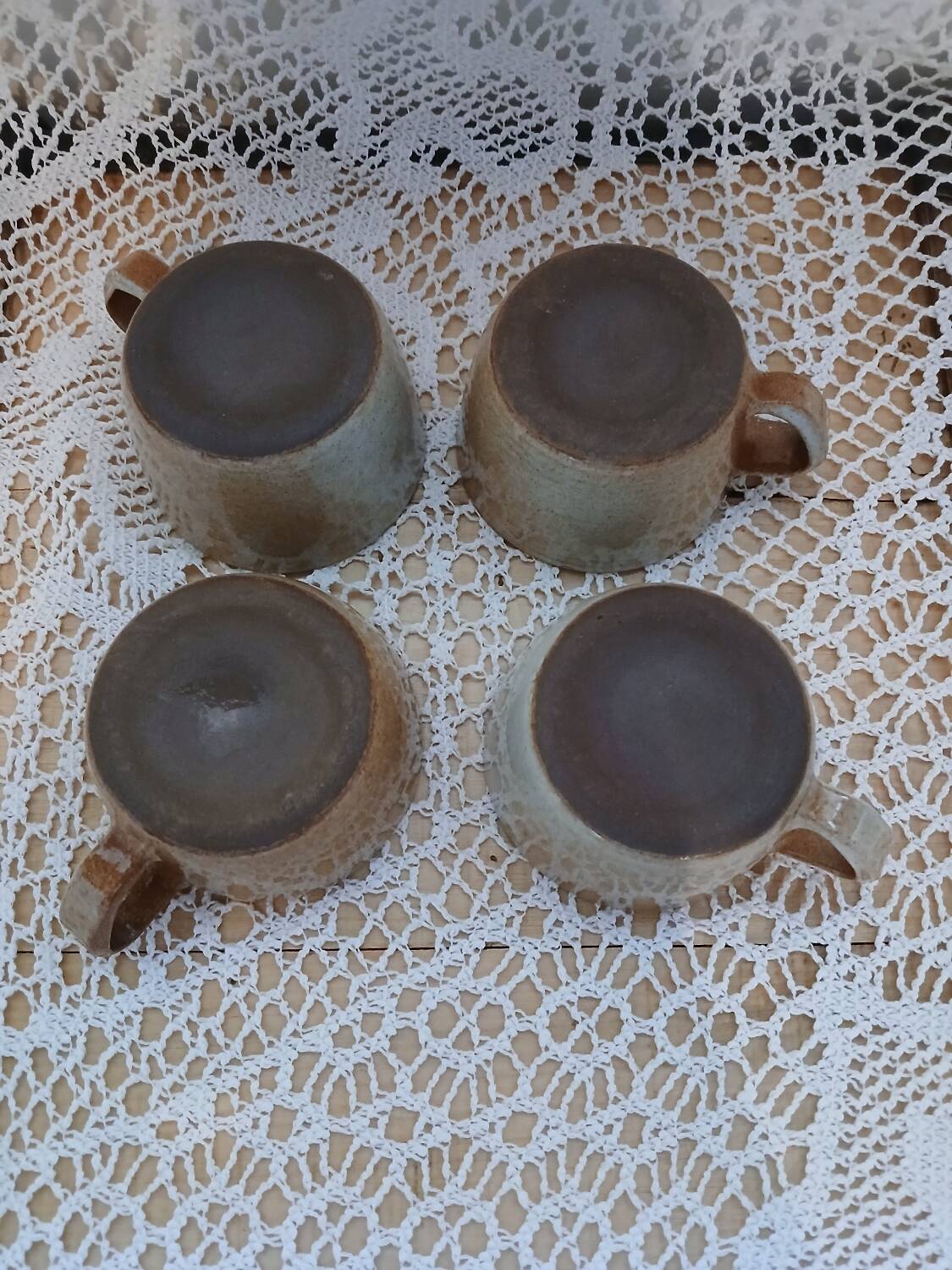 4 antique glazed stoneware cups
