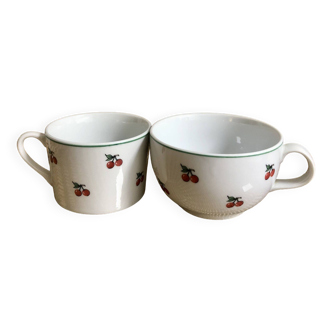 Set of two cherry print porcelain cups
