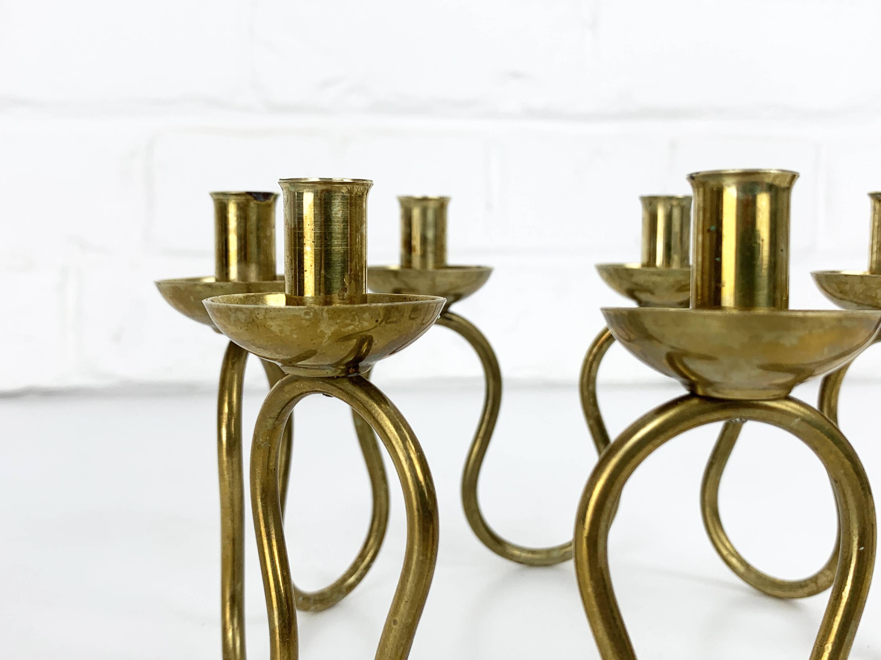 Scandinavian brass candle holder by Lars Holmström, Sweden 1950s