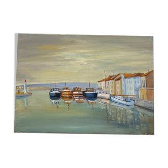 Oil on canvas port landscape
