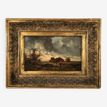 Huile sur panneau Paysage d’automne par Théodore Levigne