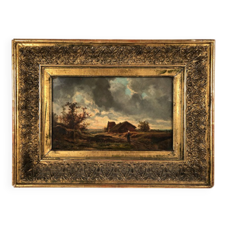 Oil on panel Autumn landscape by Theodore Levigne