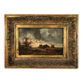 Huile sur panneau Paysage d’automne par Théodore Levigne