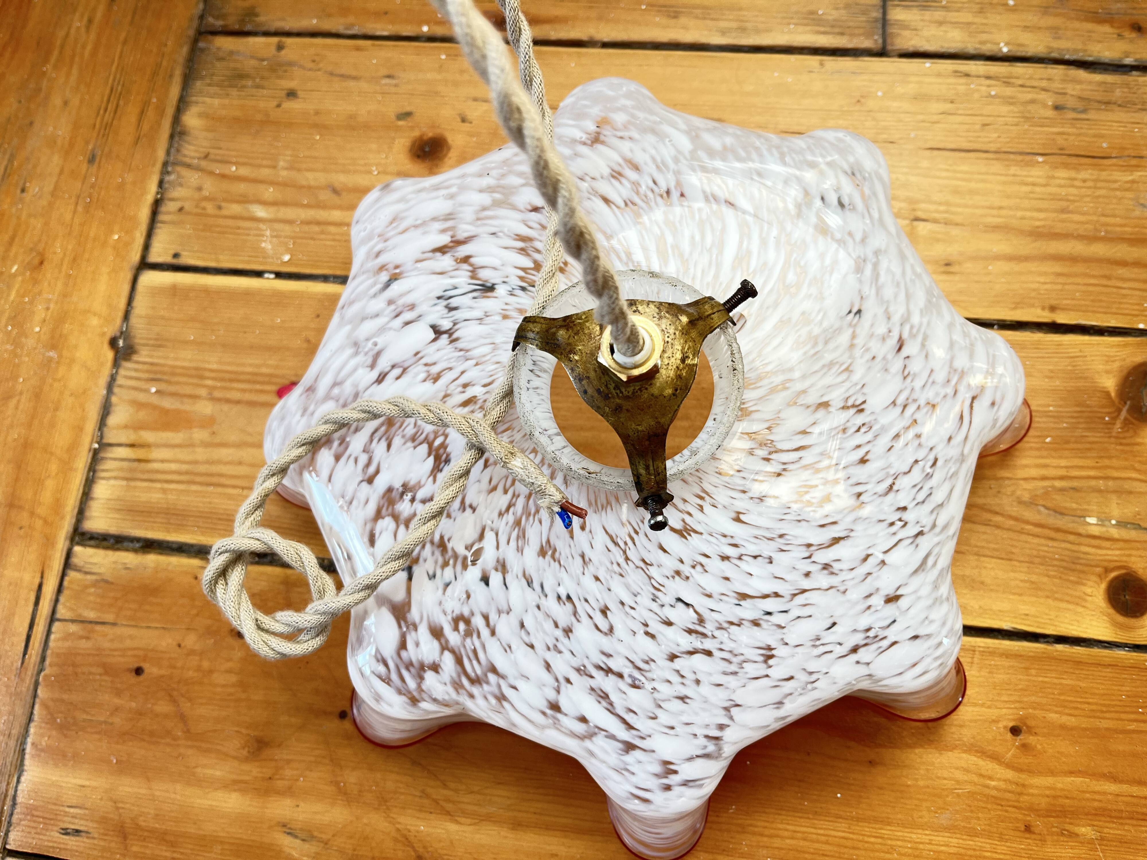 White clichy skirt suspension with raspberry spun glass edge