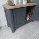 Small low Parisian sideboard re-enchanted in slate gray, medium oak waxed top.
