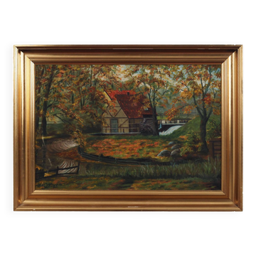 Painting „The Forest Mill”, Scandinavian design, 1970s, by C. May