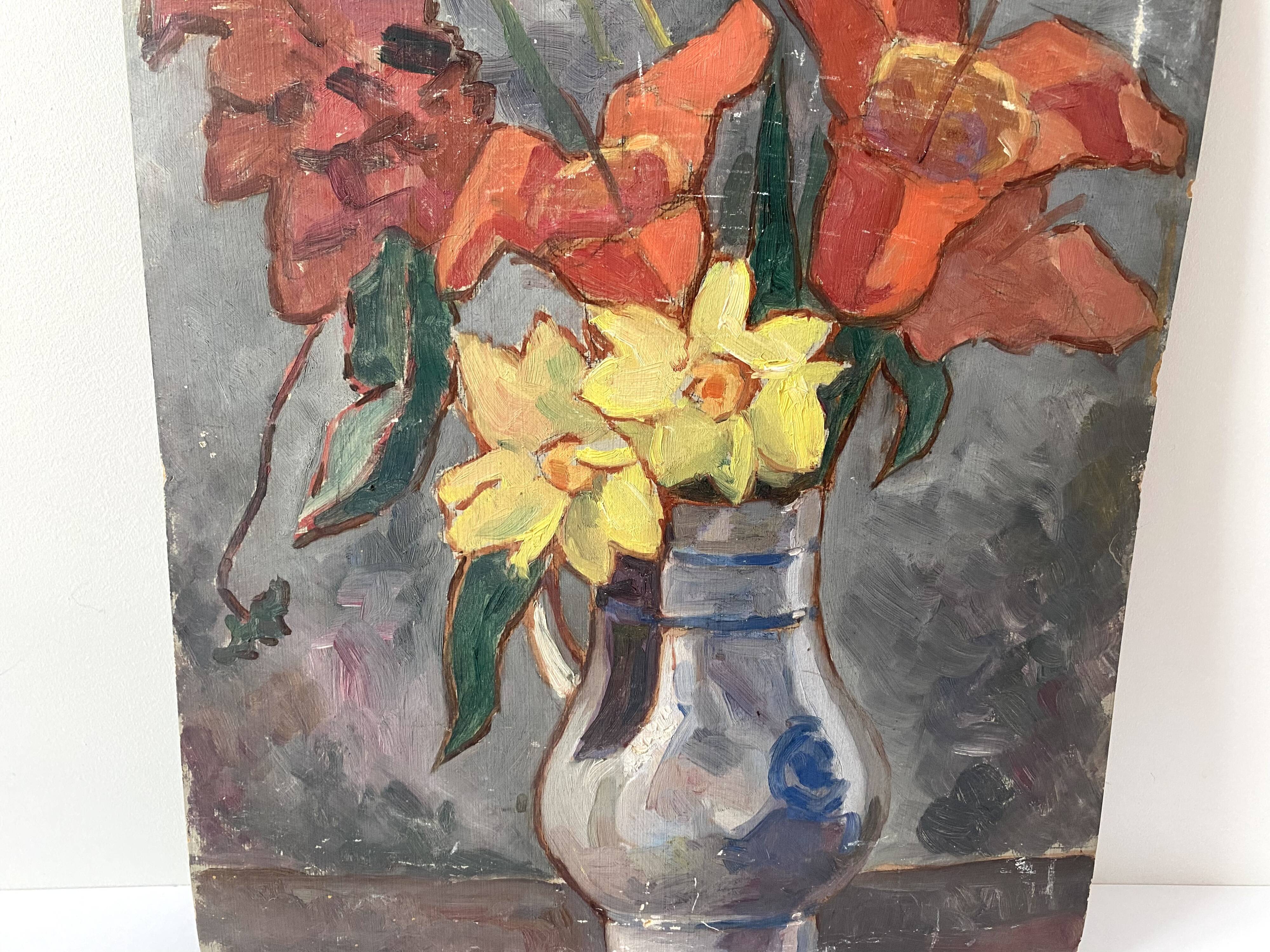 Oil portrait on cardboard of a man 50s