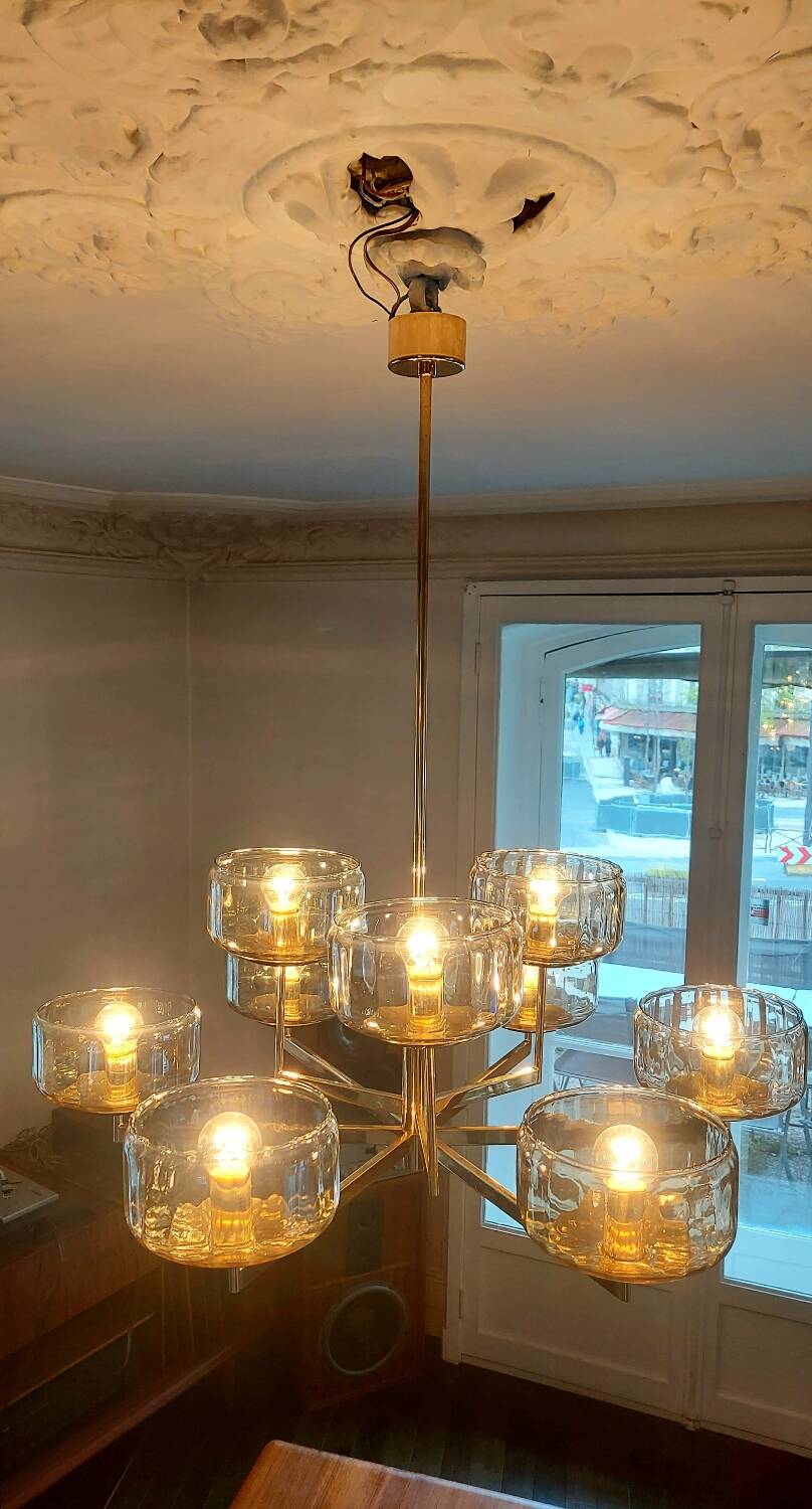 Extremely rare - 9-light chandelier, 1970s - Vintage