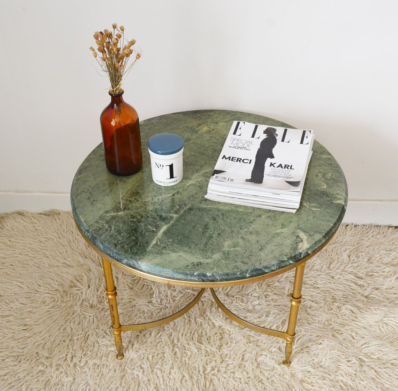 Low round green years 60 neoclassical style marble table