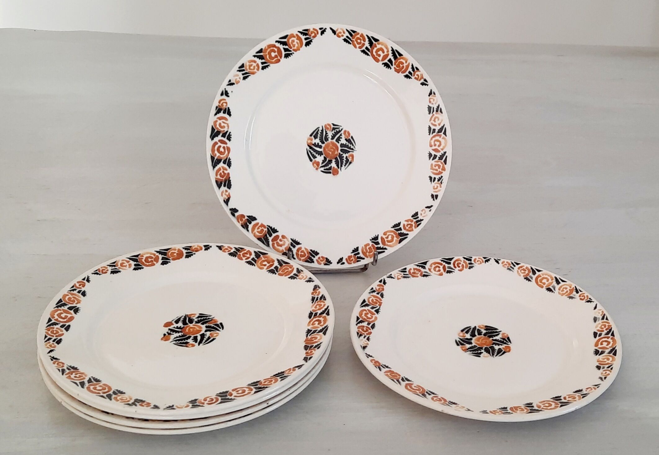 Badonviller Earthenware Dessert Plates Vintage Rosette Model