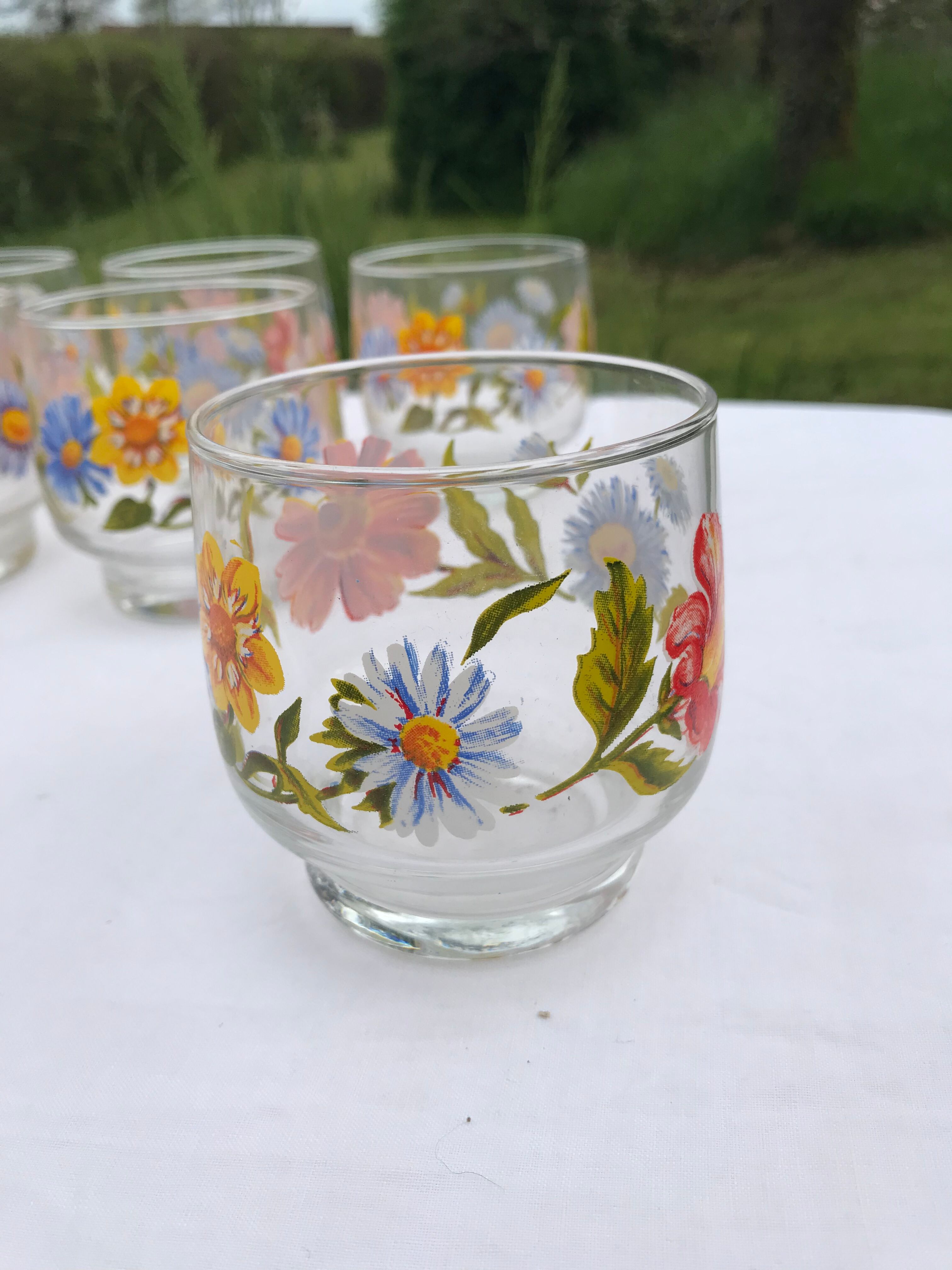 10 vintage glasses with flower patterns