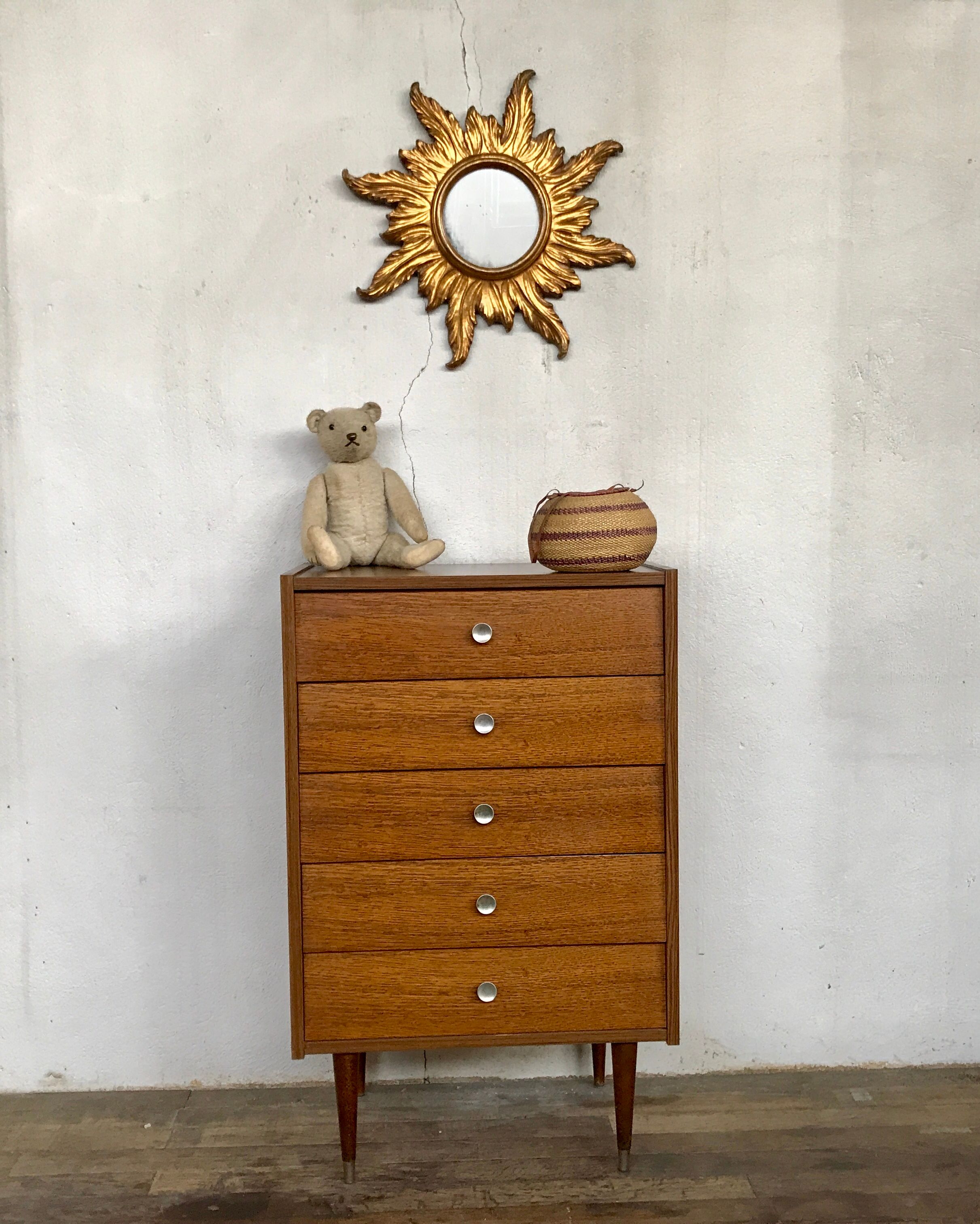 Vintage chest of drawers spindle feet oak 1960