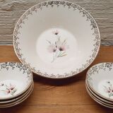 Set salad bowl and 8 Sarreguemines cups