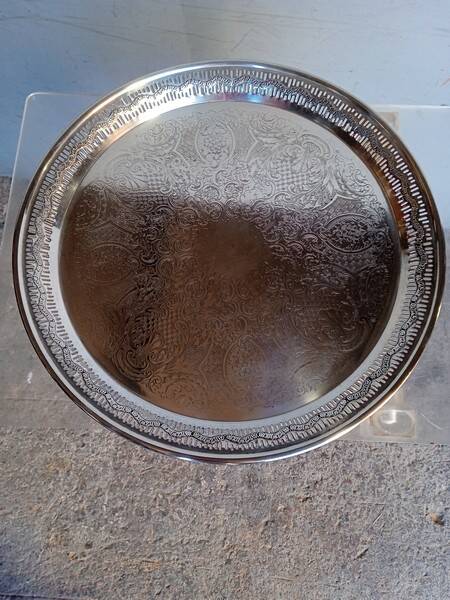 Silver metal tray 35 cm early 20th round