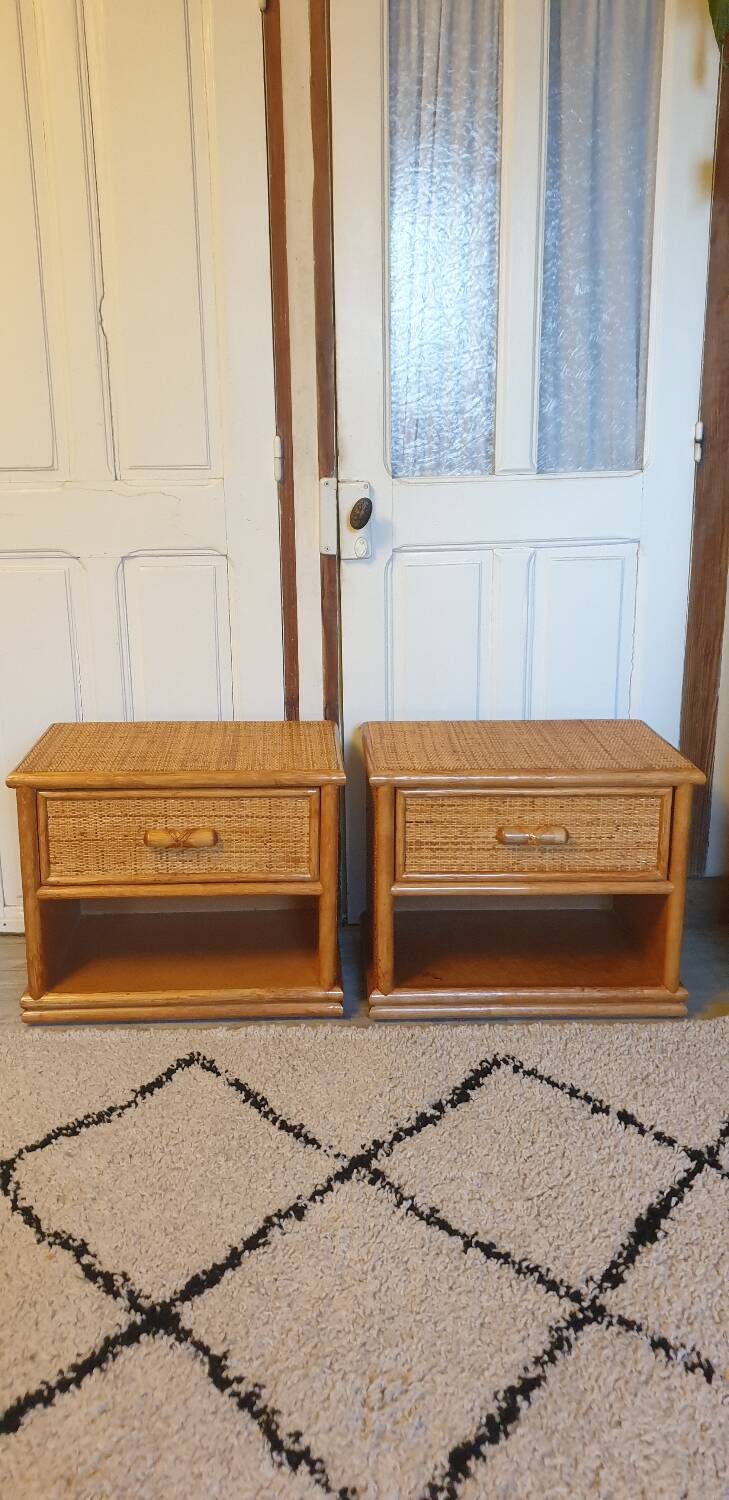 Pair of rattan bedside tables