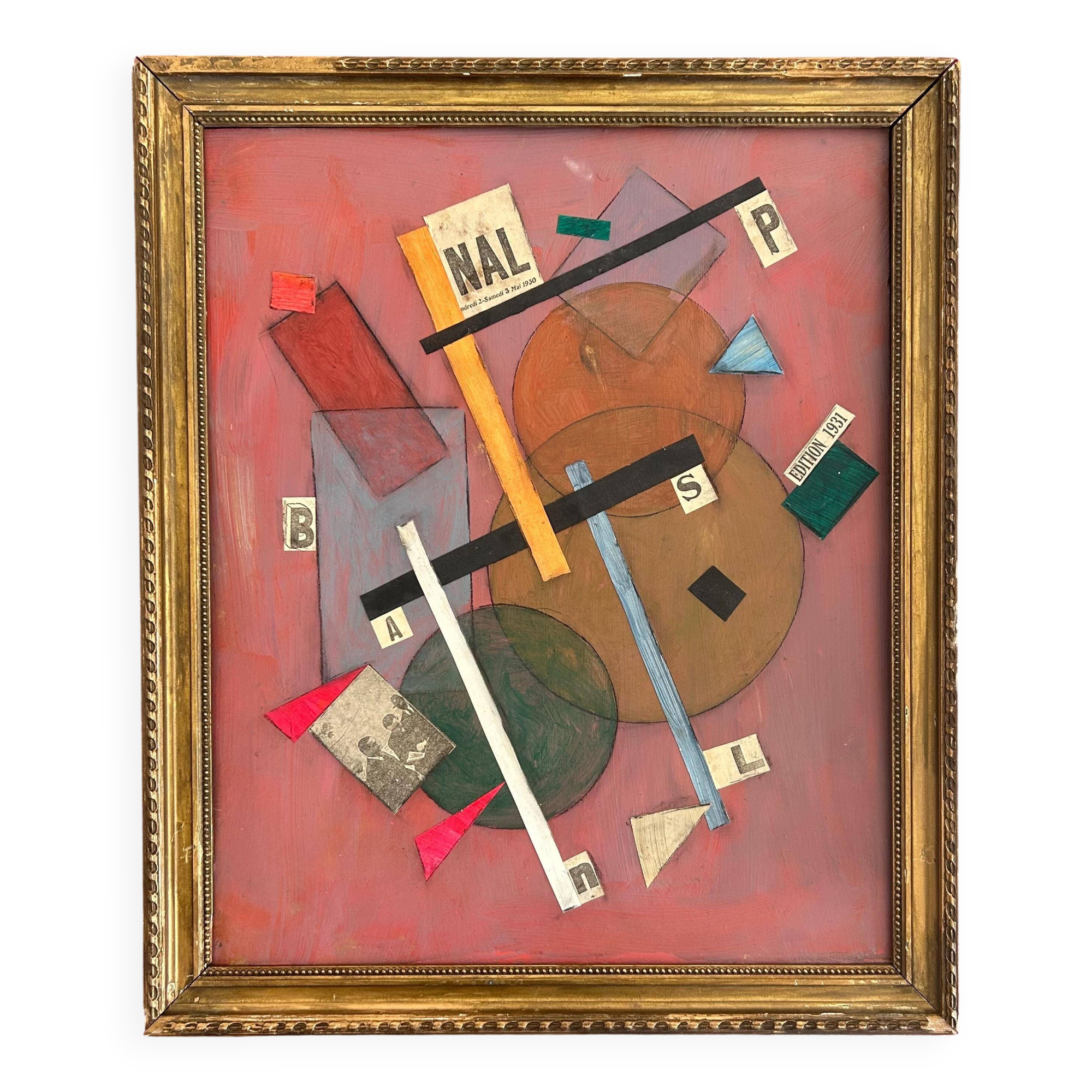 1940 French Constructivist Painting  Oil on Panel Avant Garde Modernist Art
