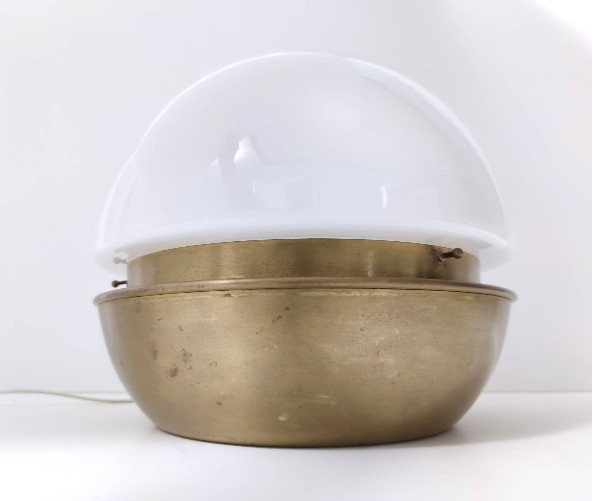 Space Age White Opaline Murano Glass and Brass Table Lamp, Italy