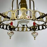Vintage porcelain and brass chandelier, Italy, 1930s