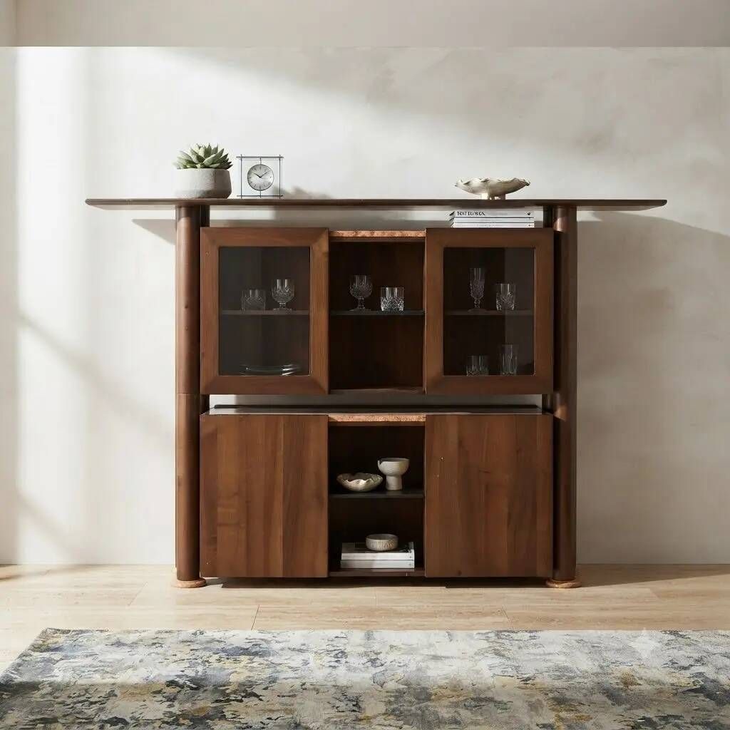 Vintage buffet in Tanganyika walnut and marble, Italy, 1980s.
